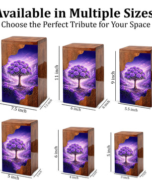 Purple Rose Tree Wooden Cremation Urn – Floral Memorial Urn with Tree of Life