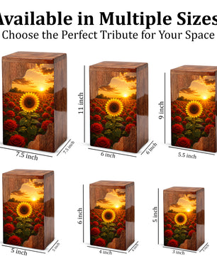 Sunflower Wooden Cremation Urn for Mom | Rose Memorial Urn for Human Ashes