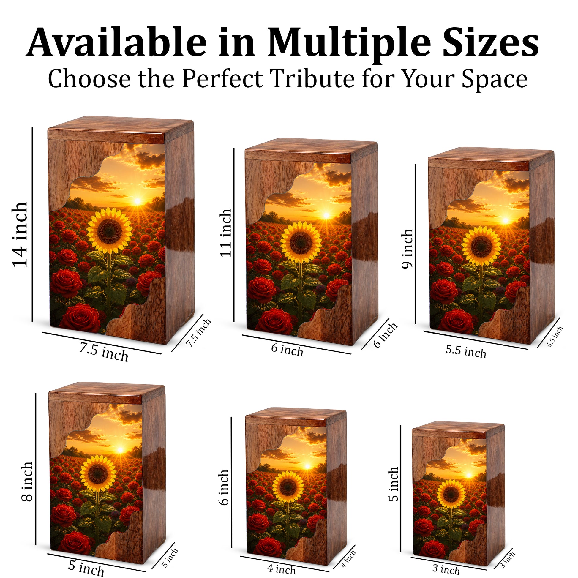 Sunflower Wooden Cremation Urn for Mom | Rose Memorial Urn for Human Ashes