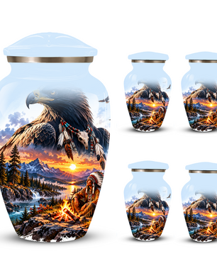 Personalized Adult Cremation Urn for Ashes, Native American Eagle Memorial Urn