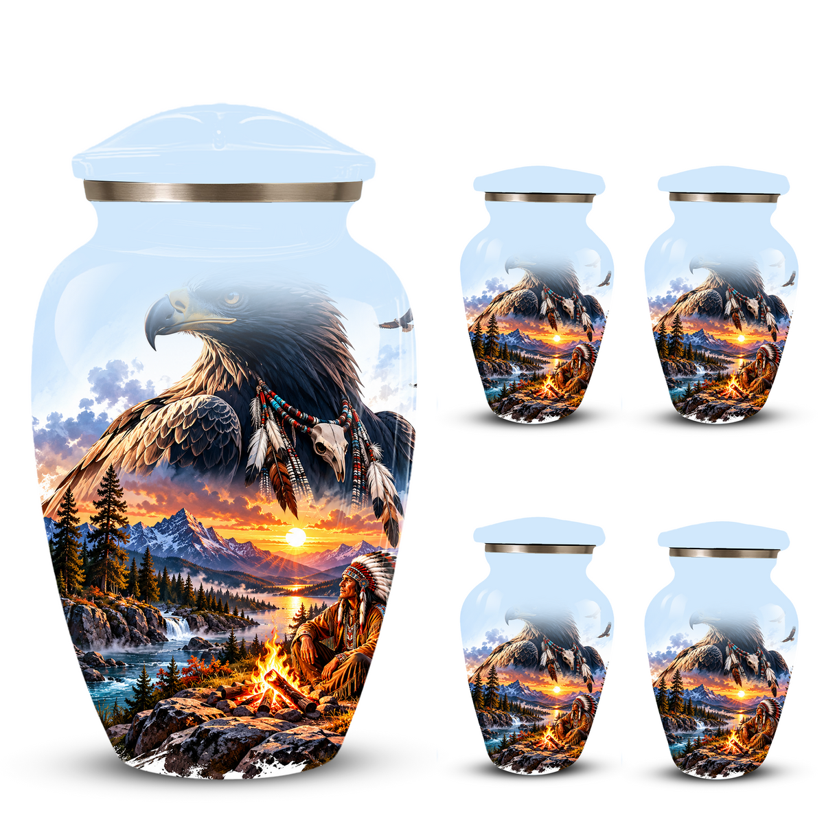 Personalized Adult Cremation Urn for Ashes, Native American Eagle Memorial Urn