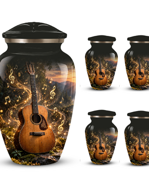 Personalized Guitar Cremation Urn for Ashes, Musical Instrument Urn with Golden Music Notes, Custom Music Lover Urn