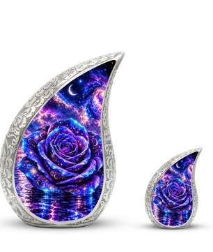 Galaxy Rose Cremation Urn for Mom - Purple Cosmic Rose Memorial Keepsake Urn