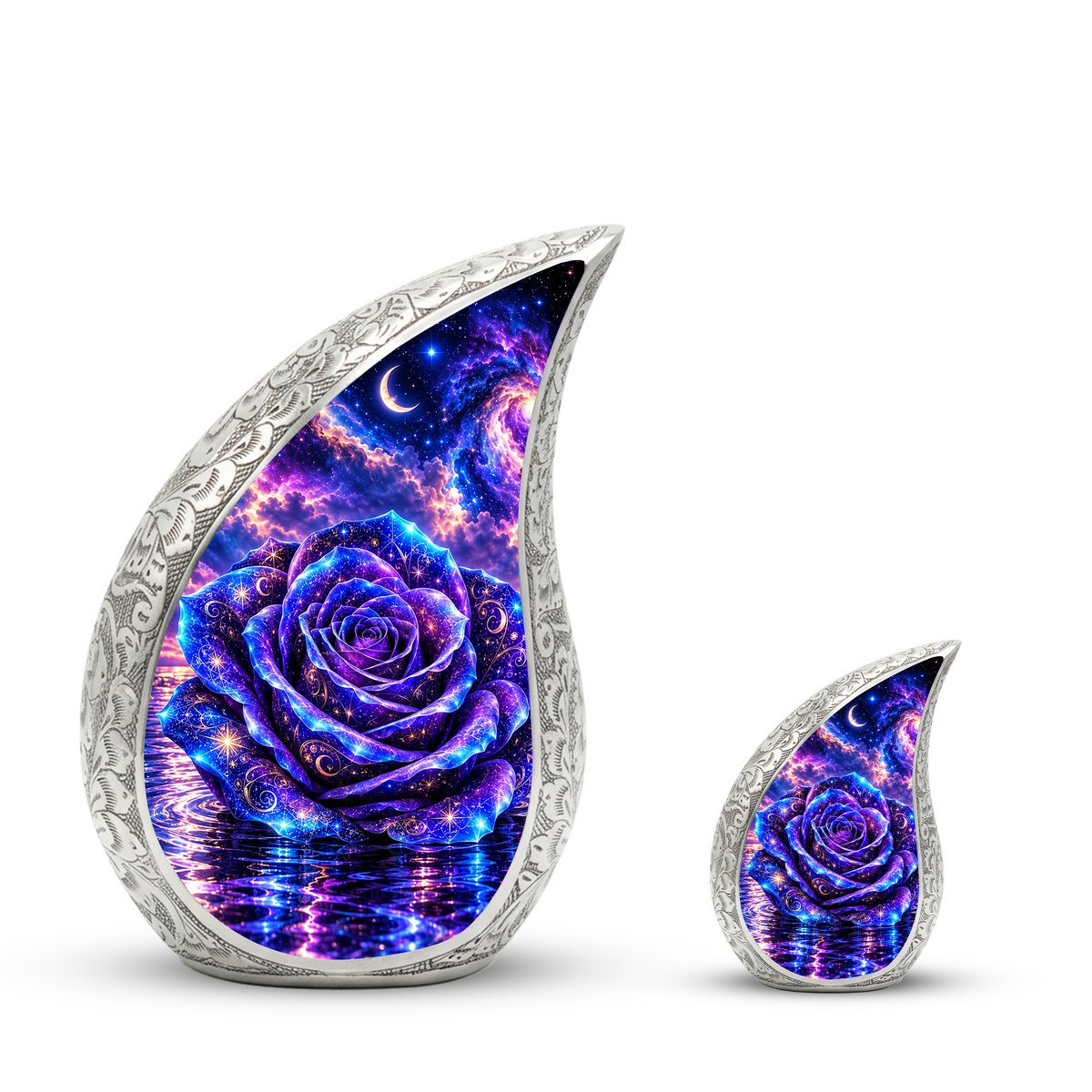 Galaxy Rose Cremation Urn for Mom - Purple Cosmic Rose Memorial Keepsake Urn