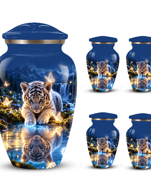 Personalized Adult Cremation Urn for Ashes, White Tiger Cub Memorial Urn, Custom Animal Urn