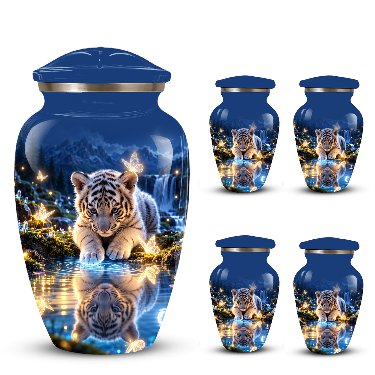 Personalized Adult Cremation Urn for Ashes, White Tiger Cub Memorial Urn, Custom Animal Urn