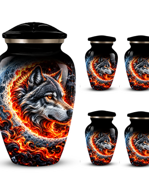 Personalized Wolf Cremation Urn for Ashes, Fiery Wolf Adult Memorial Urn,  Custom Adult Urn
