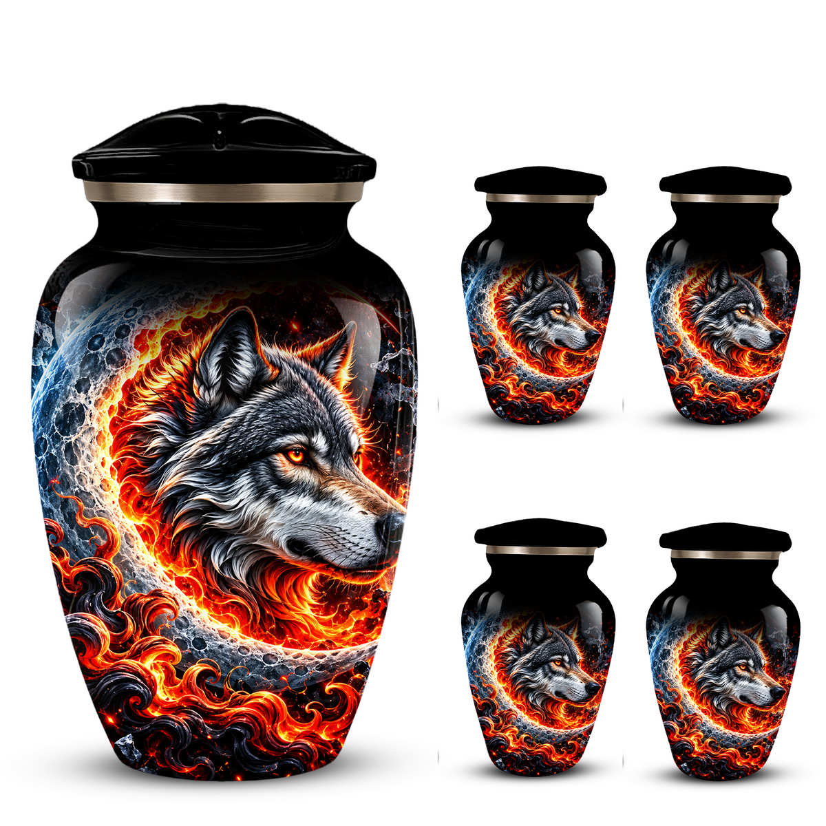 Personalized Wolf Cremation Urn for Ashes, Fiery Wolf Adult Memorial Urn,  Custom Adult Urn
