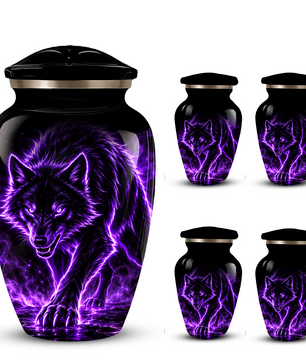 Purple Wolf Cremation Urn for Ashes | Personalized Wolf Memorial Urn | Black Wolf Adult Urn