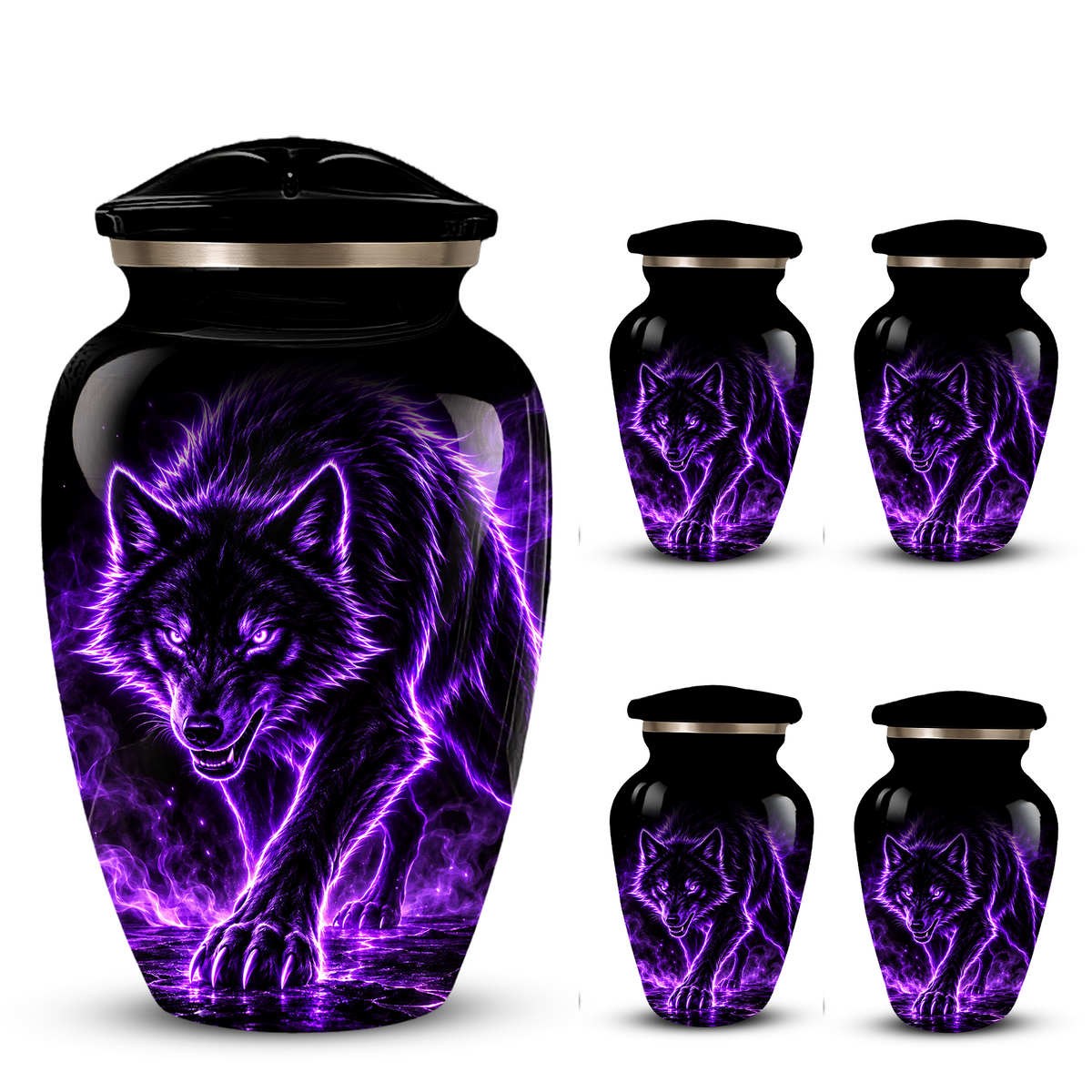 Purple Wolf Cremation Urn for Ashes | Personalized Wolf Memorial Urn | Black Wolf Adult Urn