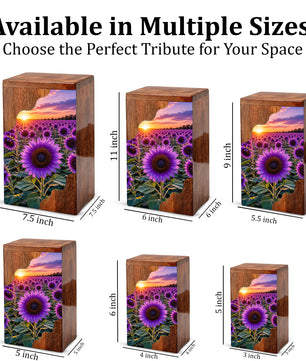 Purple Sunflower Cremation Urn for Mom | Wooden Urn for Human Ashes