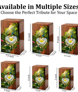 Rainbow Birds Wooden Cremation Urn – Personalized Memorial Urn for Human Ashes