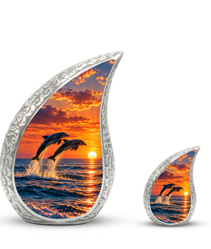 Dolphin Cremation Urn for Ashes, Ocean Memorial Urn, Dolphin Adult Urn, Beach Sunset Cremation Urn