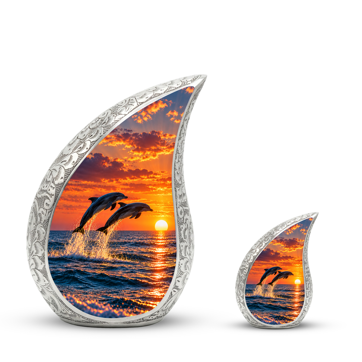 Dolphin Cremation Urn for Ashes, Ocean Memorial Urn, Dolphin Adult Urn, Beach Sunset Cremation Urn