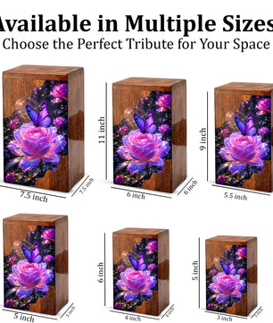 Purple Butterfly Rose Wooden Cremation Urn – Wooden Urn for Human Ashes