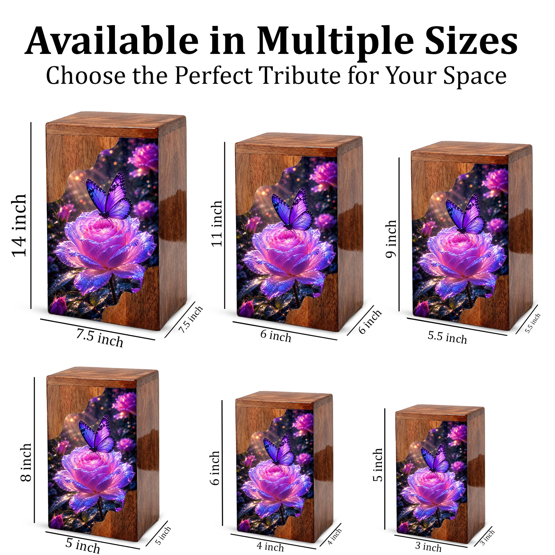 Purple Butterfly Rose Wooden Cremation Urn – Wooden Urn for Human Ashes