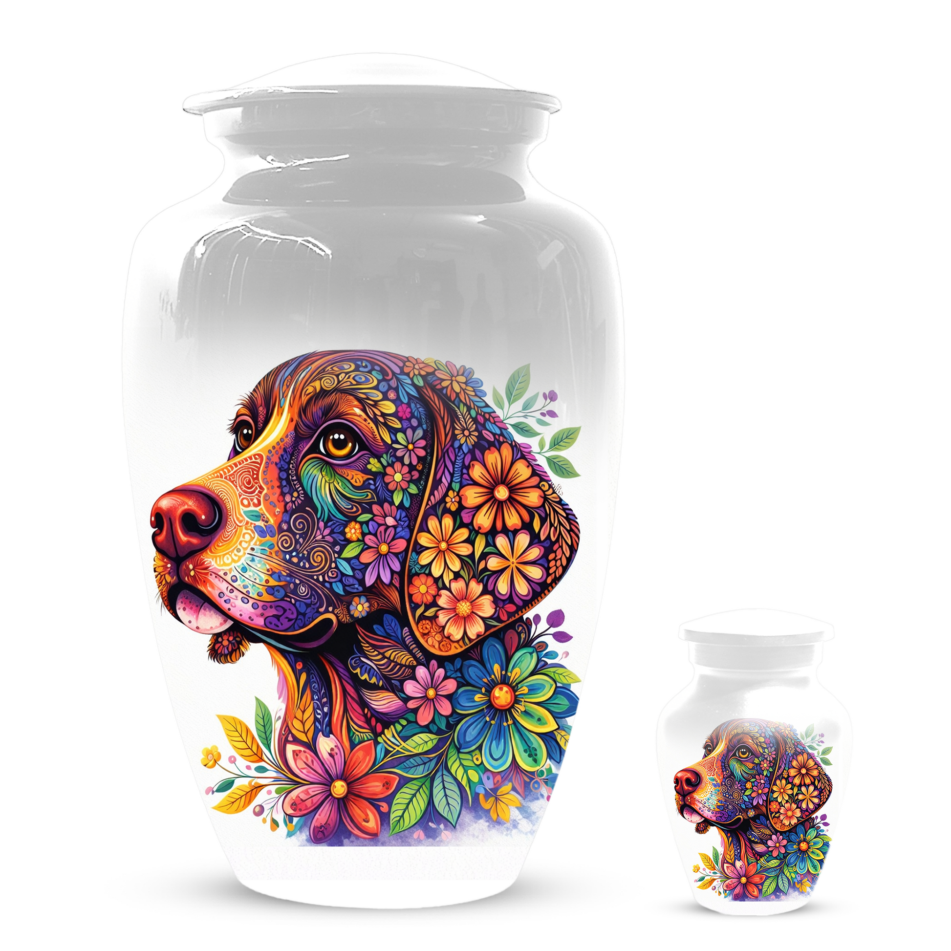 Personalized Dog Cremation Urn for Ashes | Custom Pet Memorial Urn | Colorful Floral Dog Urn |