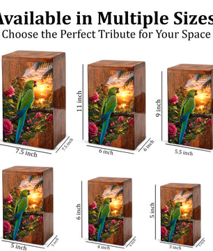 Tropical Parrot Wooden Cremation Urn – Personalized Memorial Urn for Human Ashes