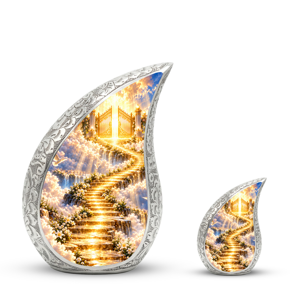 Heavenly Gates Cremation Urn for Adult Ashes, Golden Stairway Memorial Urn