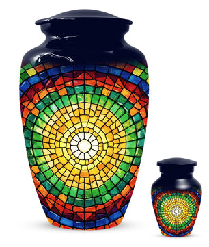 Stained Glass Memorial Urn for Ashes – Custom Rainbow Mosaic Cremation Urn for Mom& Dad - Women & Men,