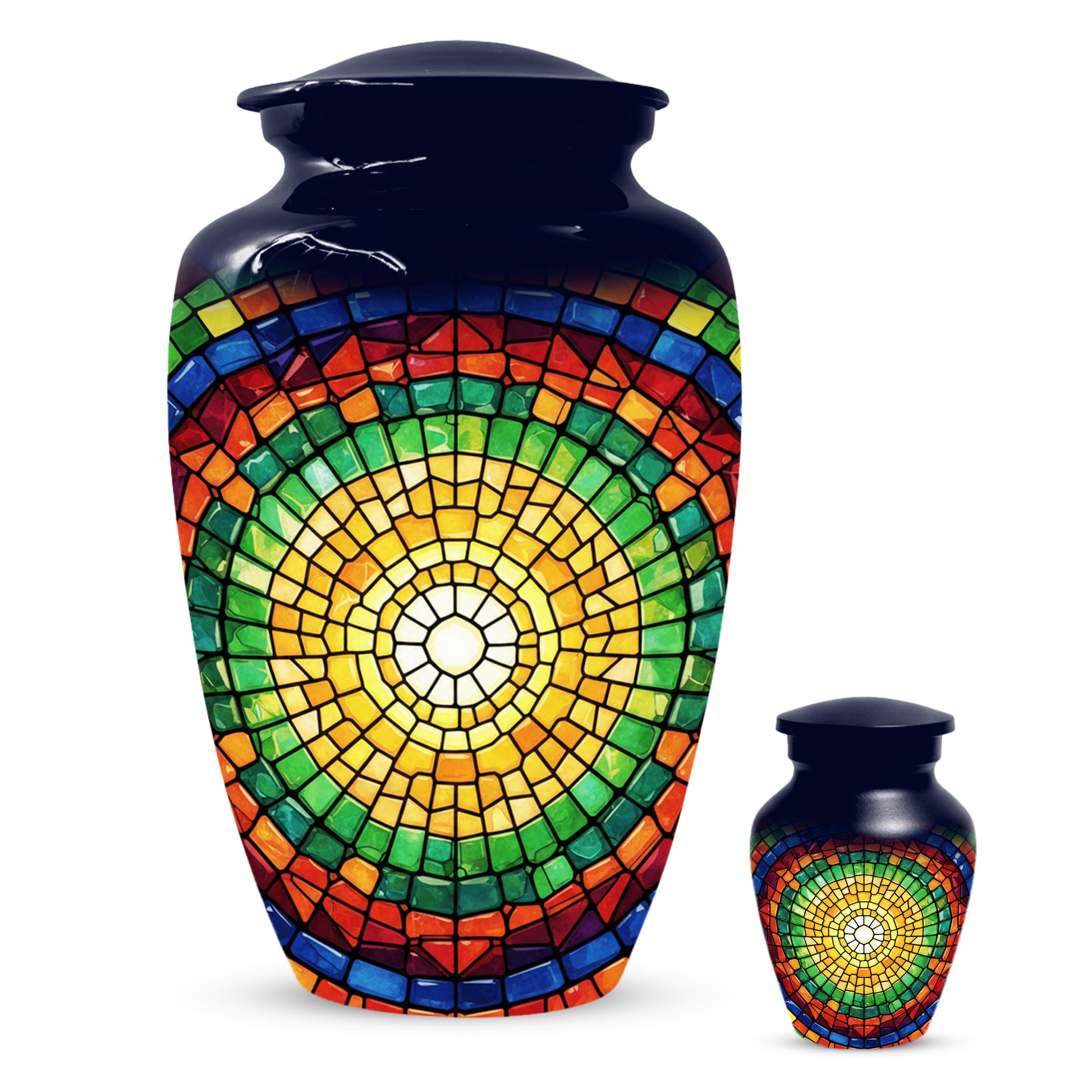 Stained Glass Memorial Urn for Ashes – Custom Rainbow Mosaic Cremation Urn for Mom& Dad - Women & Men,