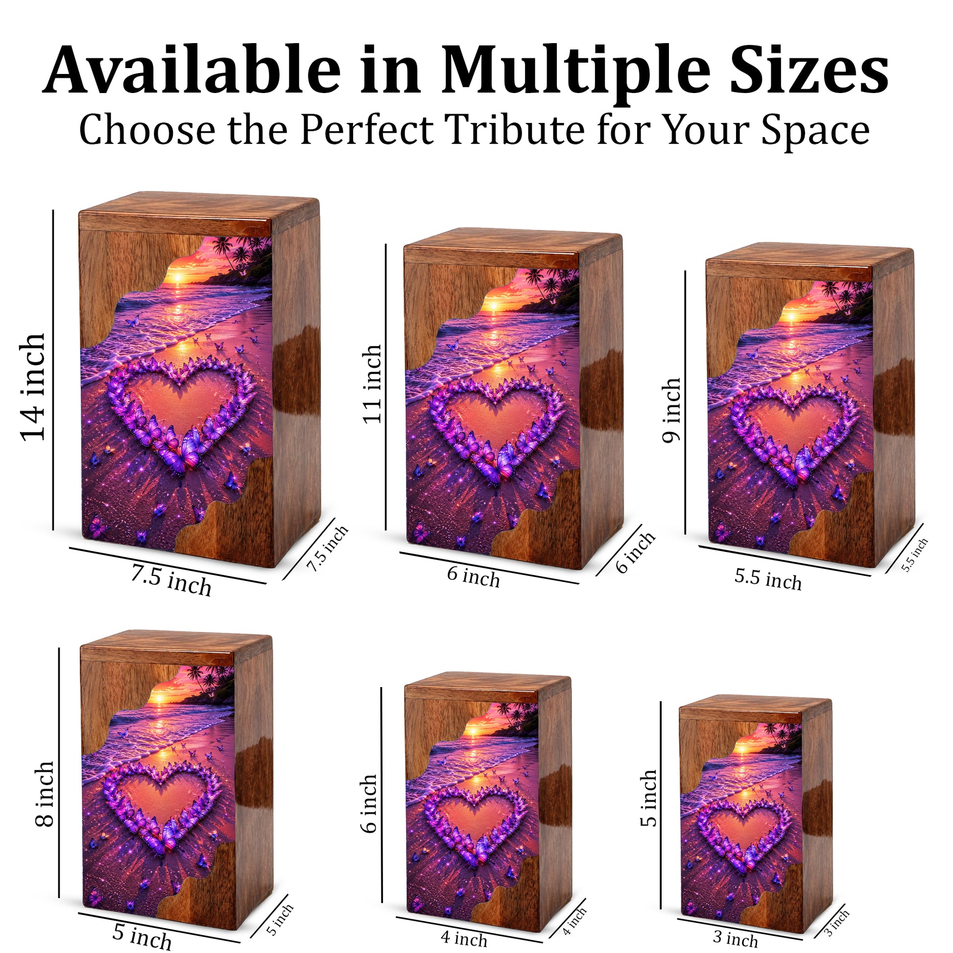 Butterfly Heart Beach Wooden Cremation Urn – Personalized Memorial Urn for Human Ashes