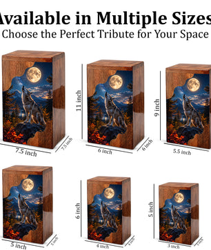 Wolf Wooden Cremation Urn – Personalized Memorial Urn for Human Ashes | Moonlit Wolf Wooden Urn