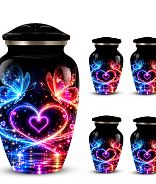Personalized Butterfly Cremation Urn for Ashes, Heart Memorial Adult Urn, Blue and Red Cremation Urn