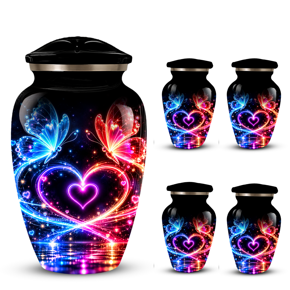 Personalized Butterfly Cremation Urn for Ashes, Heart Memorial Adult Urn, Blue and Red Cremation Urn