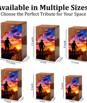 Cowboy Sunset Wooden Cremation Urn – Wooden Urn for Human Ashes