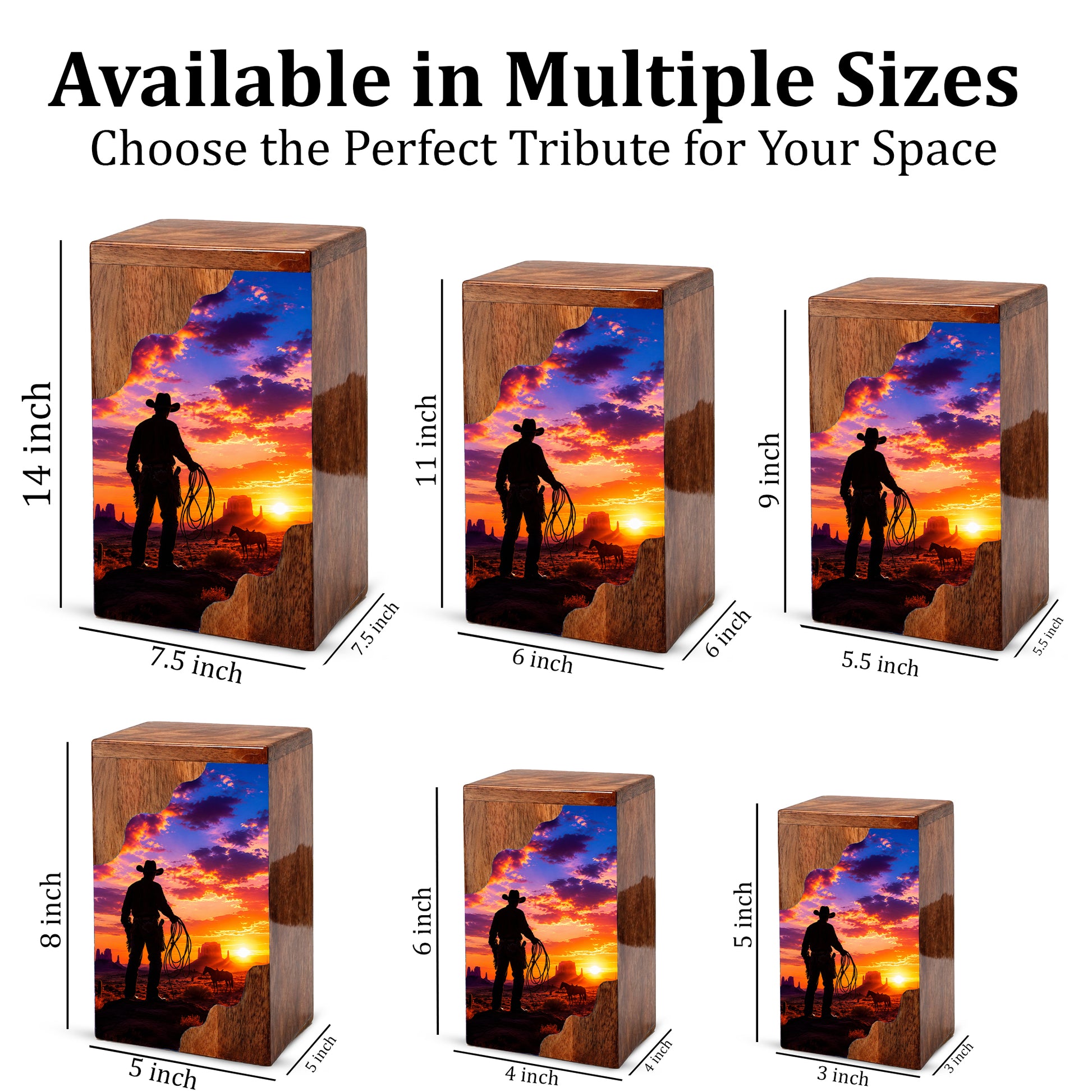 Cowboy Sunset Wooden Cremation Urn – Wooden Urn for Human Ashes