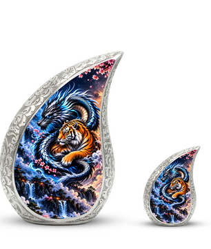 Dragon and Tiger Cremation Urn for Ashes, Asian Mythical Animal Memorial Urn