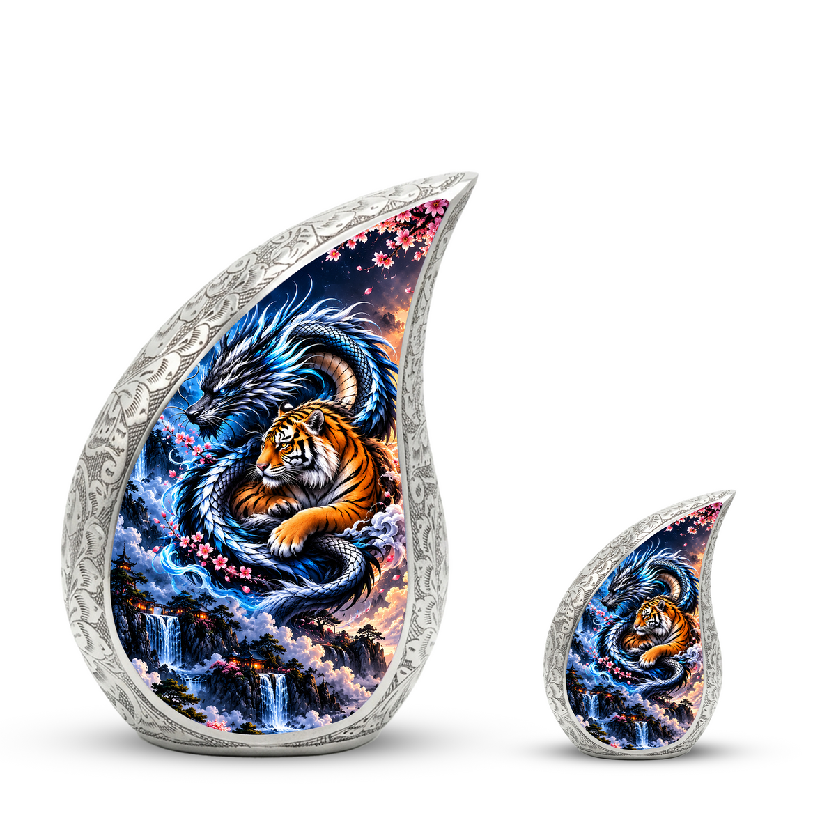 Dragon and Tiger Cremation Urn for Ashes, Asian Mythical Animal Memorial Urn