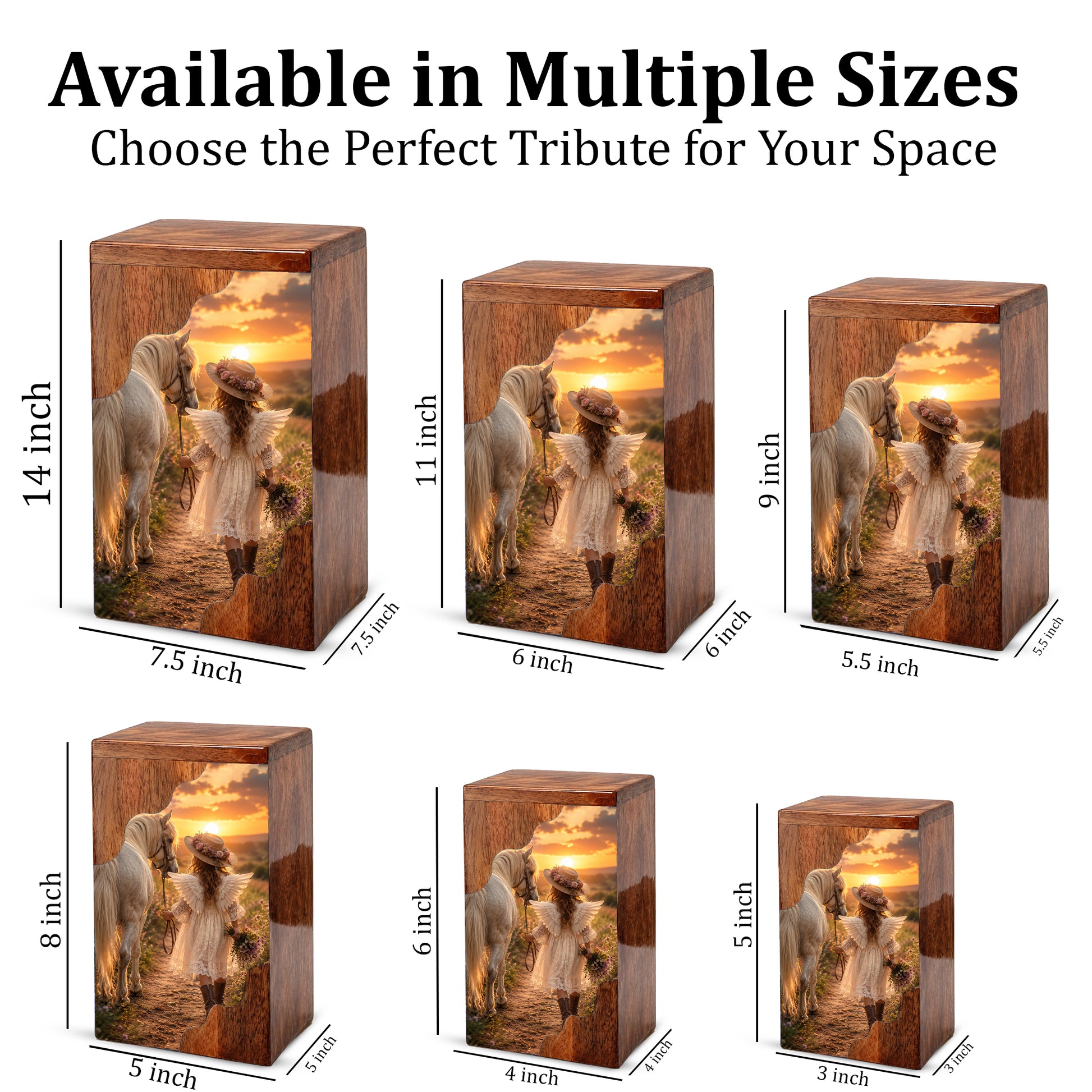 Angel Horse Wooden Cremation Urn – Memorial Urn for Human Ashes