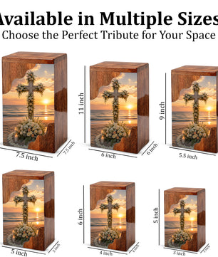 Wooden Cremation Urn for Human Ashes, Christian Urn