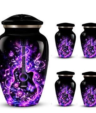 Personalized Guitar Cremation Urn for Ashes, Purple Music Memorial Urn, Custom Adult Cremation Urn