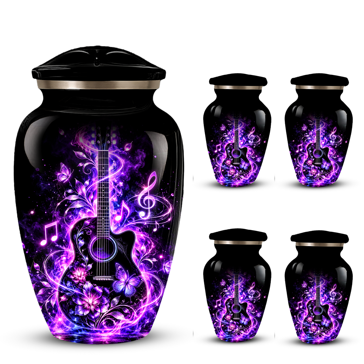 Personalized Guitar Cremation Urn for Ashes, Purple Music Memorial Urn, Custom Adult Cremation Urn