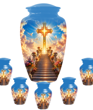 Christian Cross Cremation Urn for Ashes - Heavenly Stairway Memorial Urns