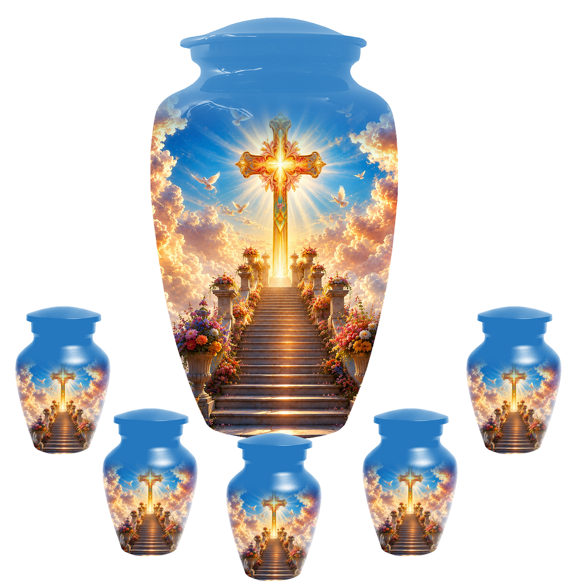 Christian Cross Cremation Urn for Ashes - Heavenly Stairway Memorial Urns