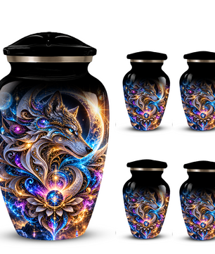 Personalized Adult Cremation Urn for Ashes, Celestial Wolf Memorial Urn, Fantasy Wolf Aluminum Cremation Urn