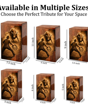 Western Cowboy Cremation Urn – Wooden Urn for Human Ashes