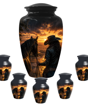 Cowgirl Cremation Urn for Mom - Western Horse Memorial Keepsake Urns | Sunset Equestrian Tribute
