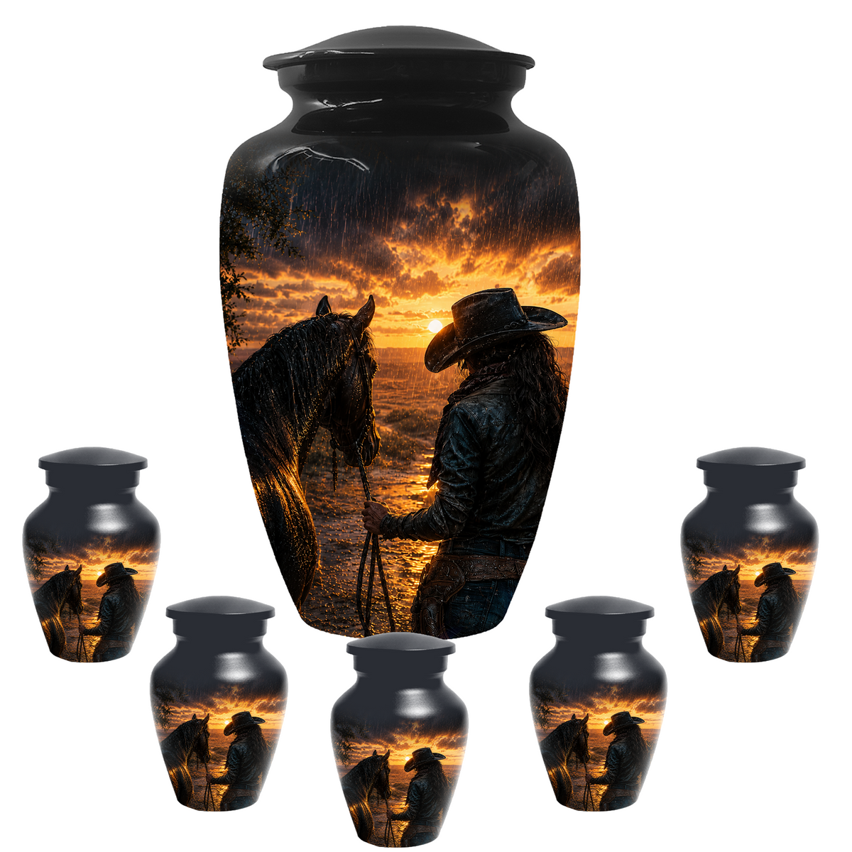 Cowgirl Cremation Urn for Mom - Western Horse Memorial Keepsake Urns | Sunset Equestrian Tribute