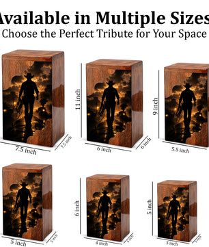 Western Cowboy Wooden Cremation Urn – Cowboy Memorial Urn for Human Ashes