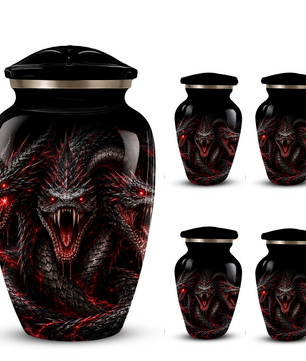 Three-Headed Dragon Cremation Urn – Black & Red Dragon Adult Memorial Urn for Ashes