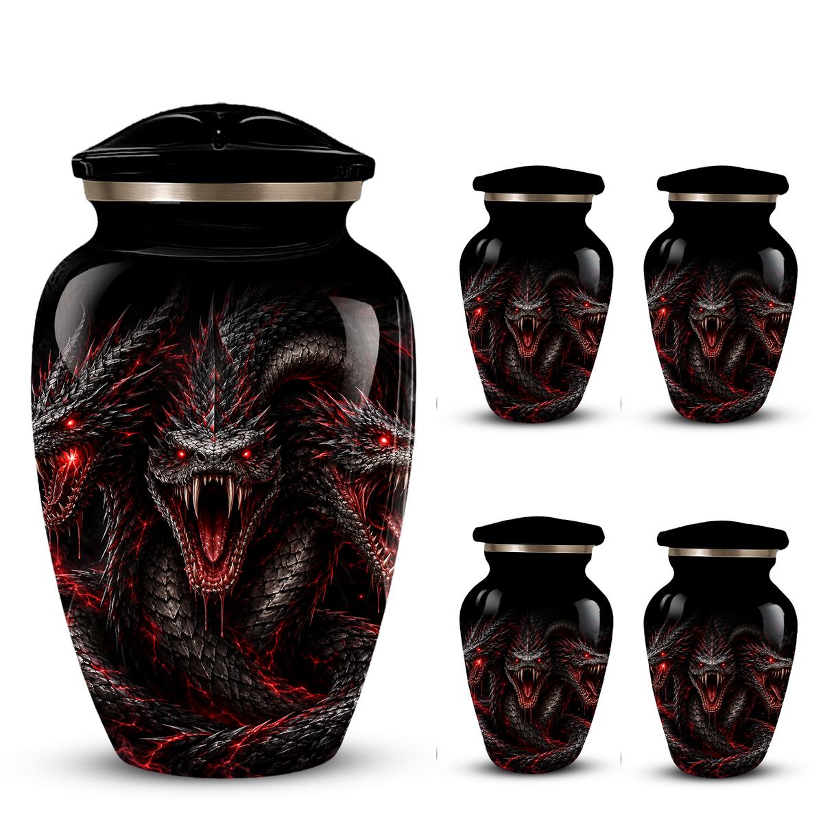 Three-Headed Dragon Cremation Urn – Black & Red Dragon Adult Memorial Urn for Ashes