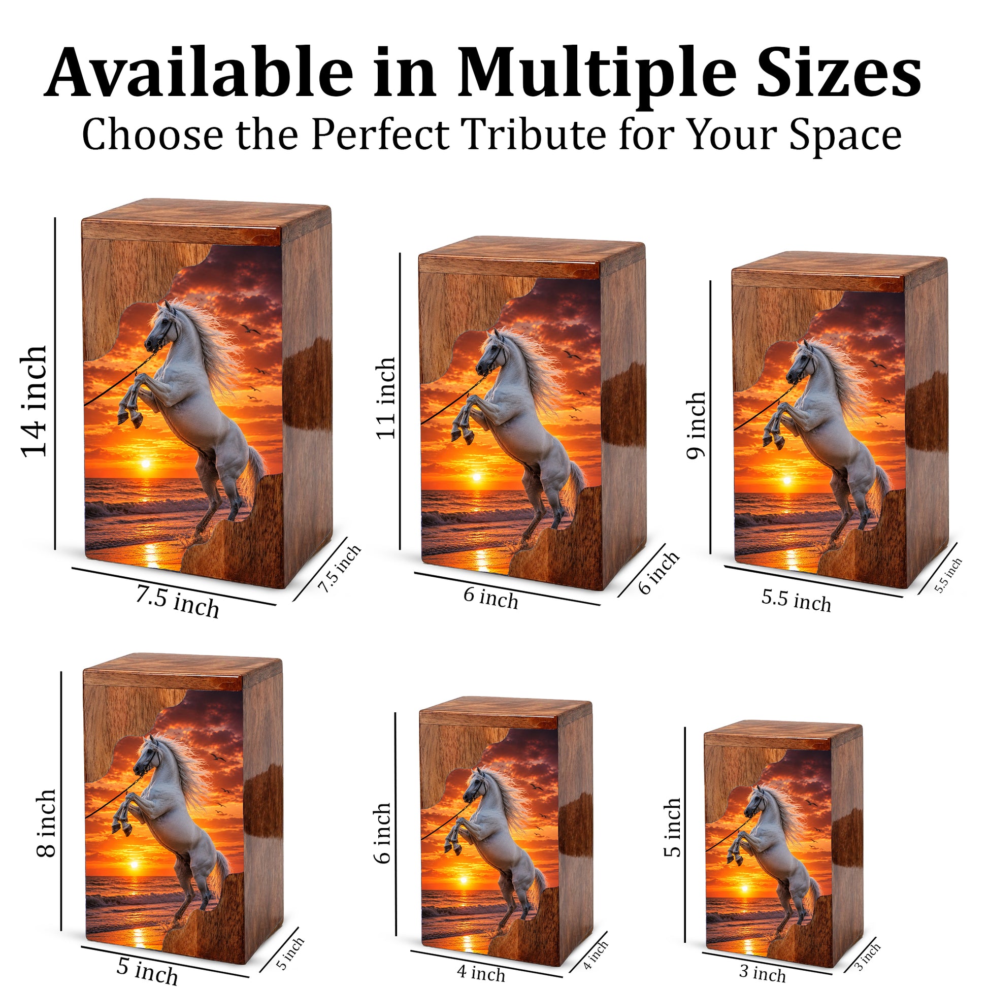 Sunset Horse Wooden Cremation Urn – Ocean Memorial Urn for Human Ashes