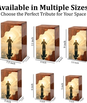 Fishing in Heaven Wooden Cremation Urn – Peaceful Lake Memorial Wooden Urn for Human Ashes
