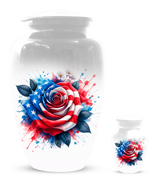 American Flag Rose Urn for Ashes, Patriotic Memorial Urn, Veteran Cremation Urn