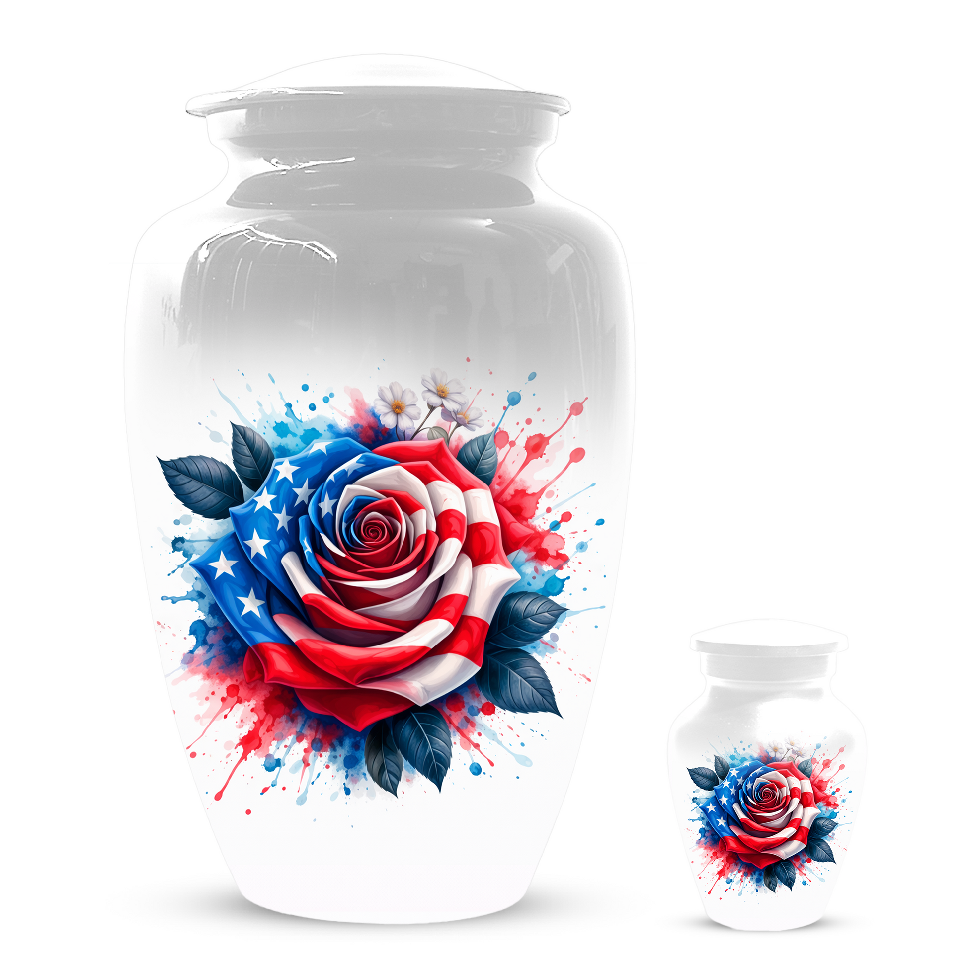 American Flag Rose Urn for Ashes, Patriotic Memorial Urn, Veteran Cremation Urn